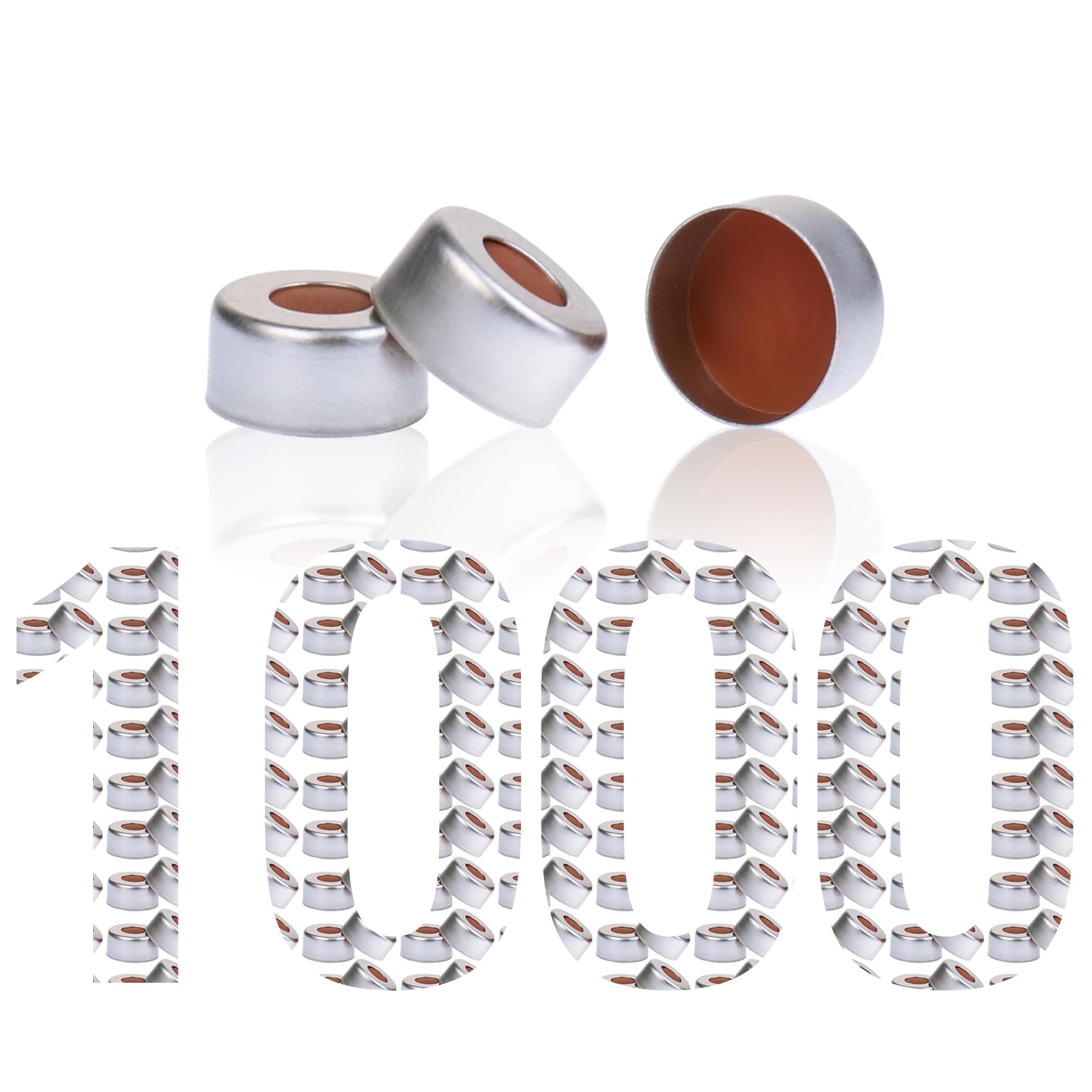 ALWSCI 1000 PCS Aluminum Silver Crimp Seals with Transparent PTFE/Natural Rubber red-Orange Septa, Cap Size 11 mm