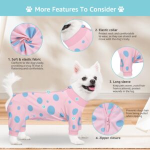 Comwish Dog Surgery Suit Long Sleeve, Dog Recovery Suit Female Male with Zipper Closure Post Spay, Neuter, Dog Onesie Shedding Suit Full Coverage Bodysuit (Pink, XS)