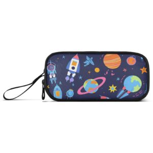 pjginuiua large pencil case aesthetic pen bag with 3 compartment, cartoon planet rockets big storage pencil pouch school stationery bag organizer for teen boys girls students