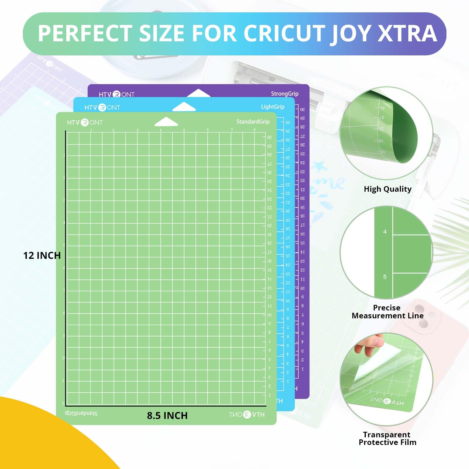 HTVRONT Cutting Mats for Cricut Joy Xtra, 3 Pack Cutting Mats 8.5"x12"(StandardGrip, LightGrip, StrongGrip), Variety Adhesive Reusable Cutting Mats Accessories for Cricut Joy Xtra