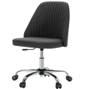 joyfinity armless home office chair cute desk chair, modern adjustable swivel padded fabric vanity task computer chair for small spaces home office desk chairs with wheels, dark grey