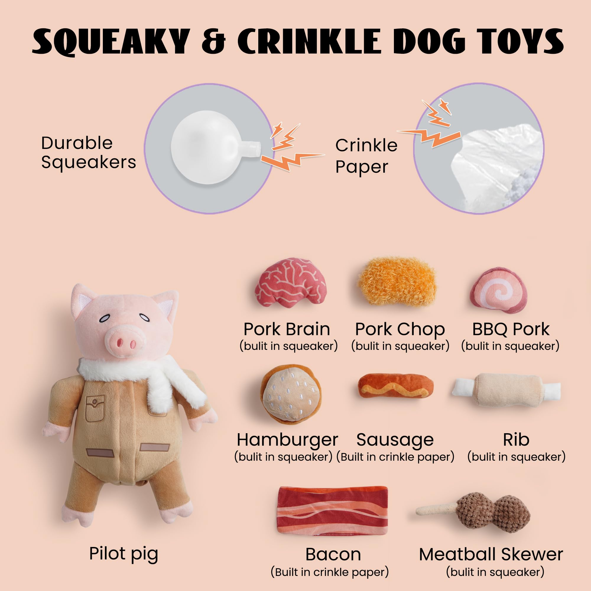 Nocciola 9 in 1 Pig Dog Toys: Funny Squeaky Stuffed Dog Chew Toys for Small Medium Breed, Plush Puzzle Training Pet Toys, Hide and Seek Mental Stimulation Anxiety Relief, Keep Dogs Entertained