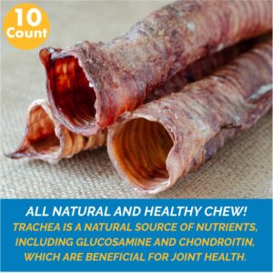 123 Treats Premium Beef Trachea for Dogs – 12 Inch 100% Natural Beef Dog Chews, Rich in Glucosamine and Chondroitin for Joint & Hip Mobility (10 Count)