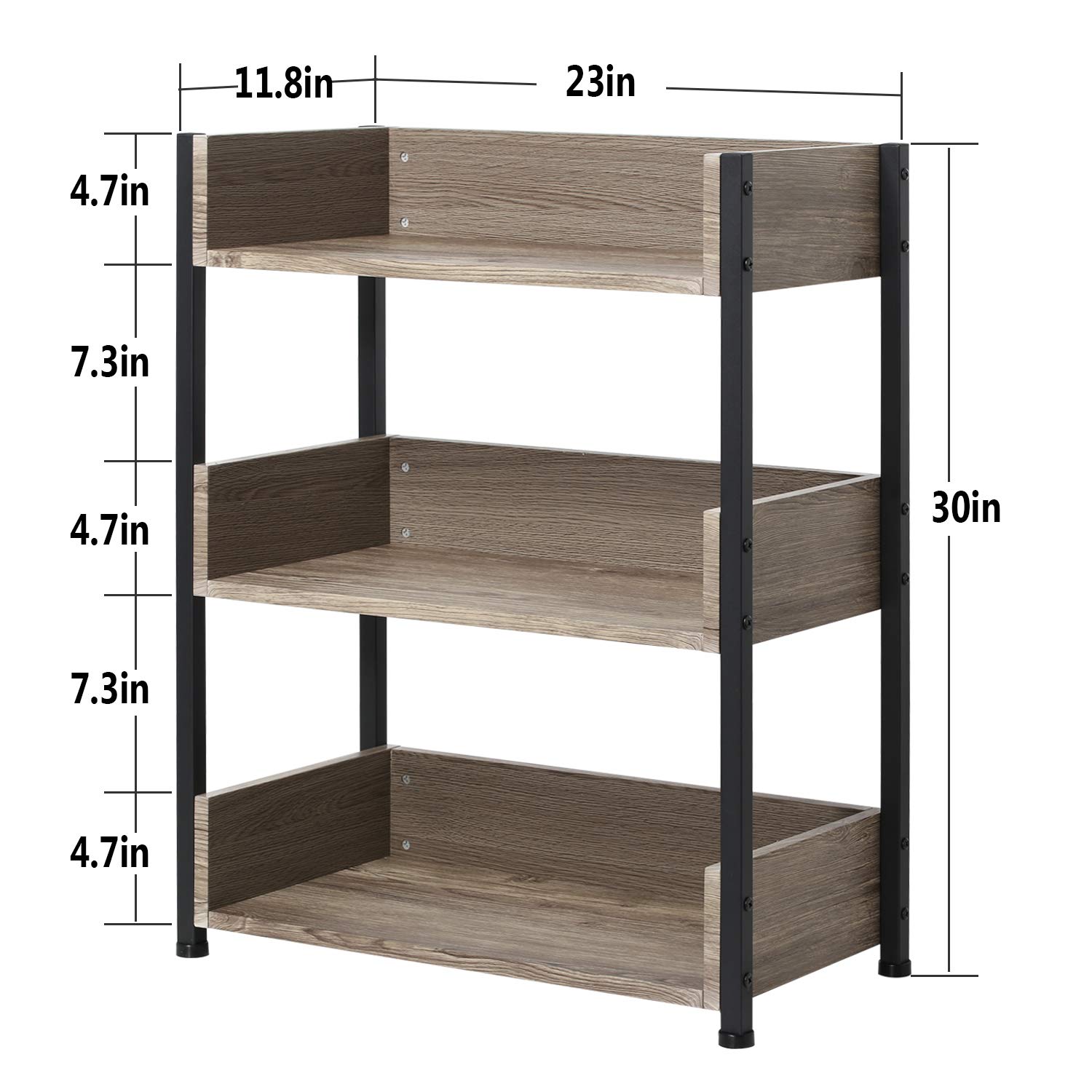 VECELO Bookshelf,Small Bookcase,3-Tier Storage Organizer,Industrial Shelving Unit for Home Office,Living Room,Dormitory,30" H,Brown