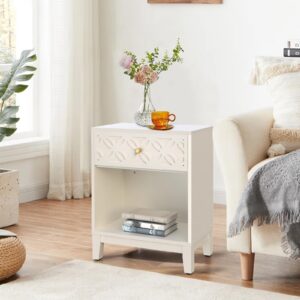 e-shanhomy white nightstand drawers modern side table for bedroom,night stand end table with storage shelf,night tables wood nightstand table bedroom, 24" h