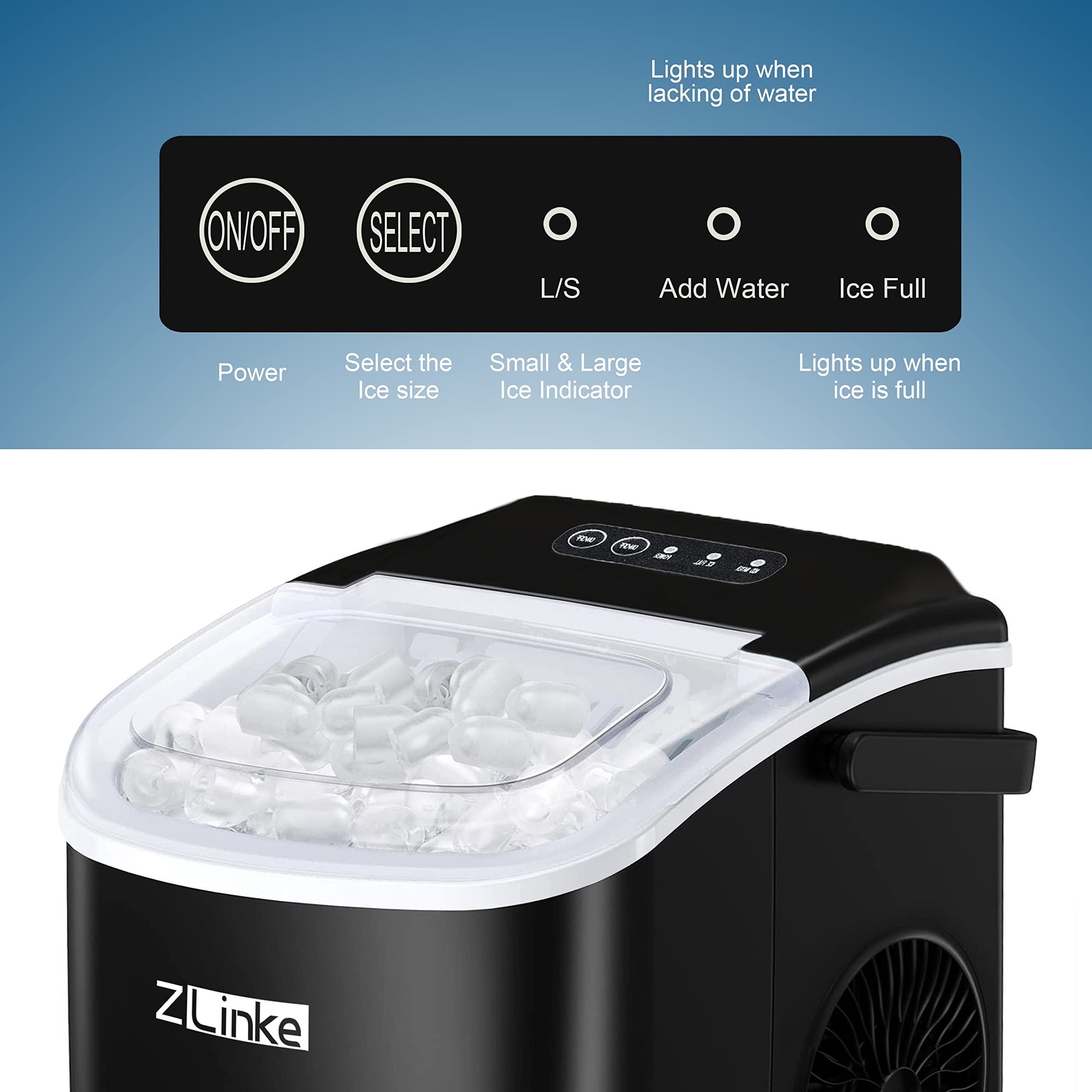 Countertop Ice Maker, Ice Maker Machine 6 Mins 9 Bullet Ice, 26.5lbs/24Hrs, Portable Ice Maker Machine with Self-Cleaning, Ice Scoop, and Basket (Black)