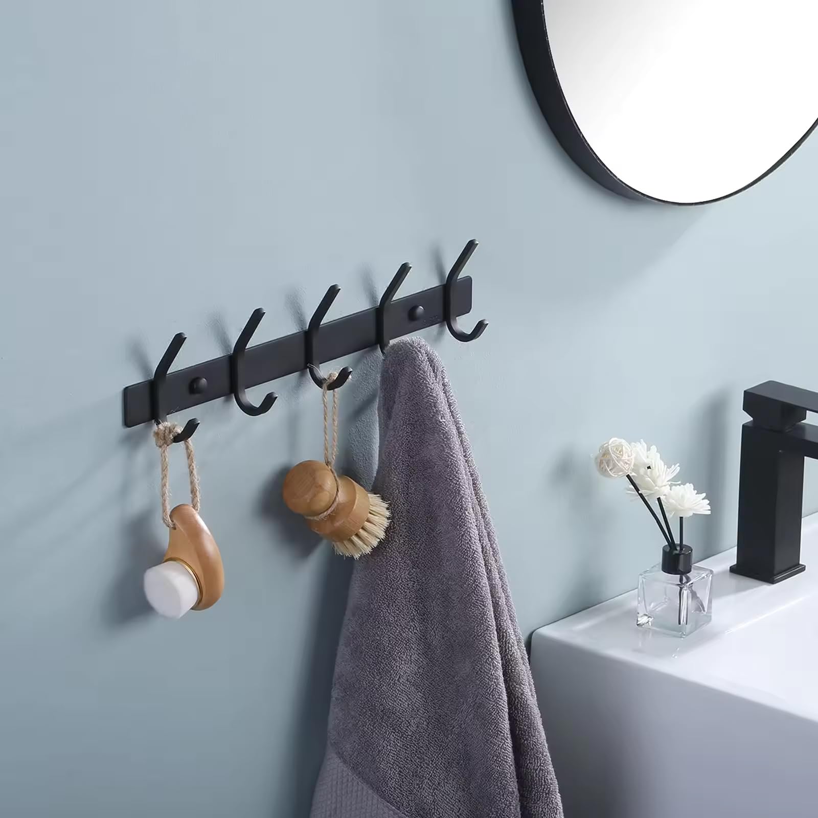 Coat Hooks Wall Mount, 5 Hooks for Robes, Bags, Keys, and Towels - Bathroom Towel Hanger Organizer for Bathroom, Bedroom, Closet Room, Kitchen