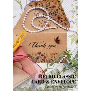 AZAZA Floral Thank You Cards with Envelopes 24 PK, Wedding Thank You Cards Unique Floral Design, 4x6 Wildflower Thank You Notes for Baby Shower, Bridal Shower, Sympathy (Kraft Butterfly)