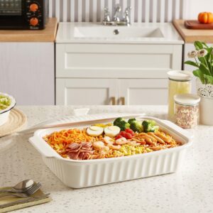 Casserole Dish with Lid, 5.6 Quart Covered Casserole Dish Cookware, 9x13.5 Deep Baking Dish for Oven,Lasagna Pan Ceramic Bakeware for Baking, Easy to Clean, White