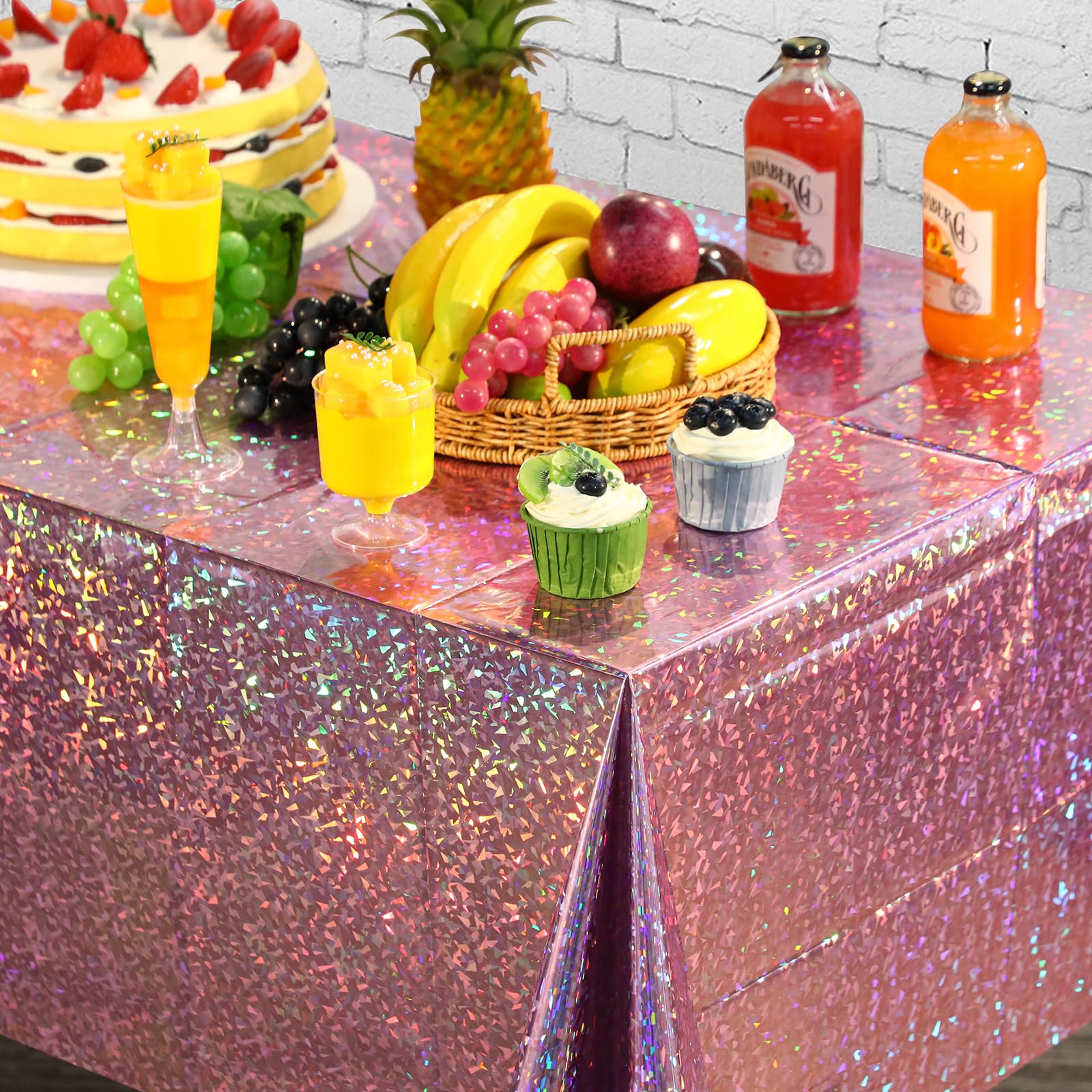 3 Pack New Iridescent Pink Tablecloth Party Decorations, Holographic Pink Glitter Plastic Tablecloth, Disposable Laser Rectangle Table Cover for Disco Birthday 70s Theme Party Decorations, 54x108 Inch