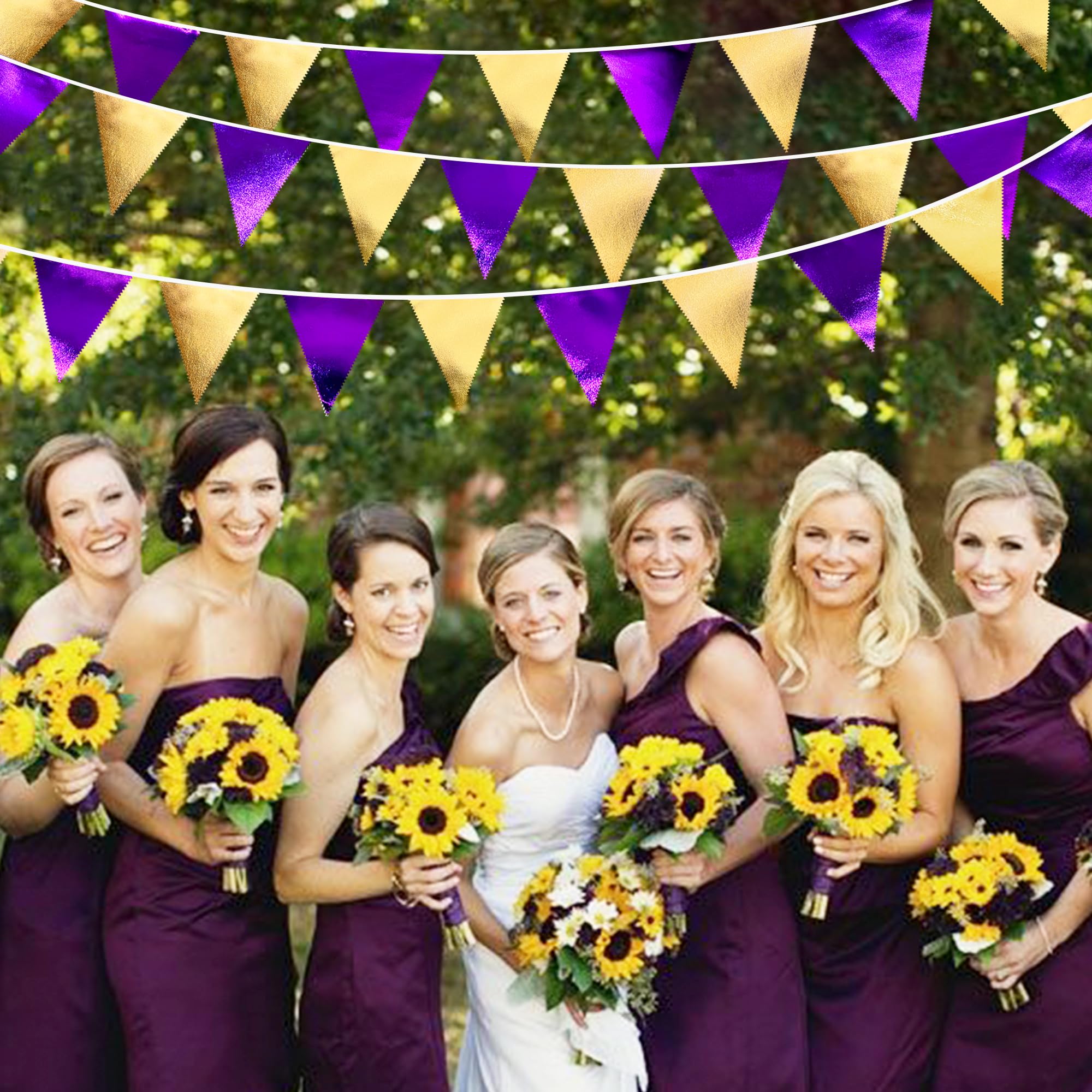 Purple and Gold Party Decorations Metallic Fabric Triangle Pennant Banner Flag Bunting Garland for Graduations Birthday Retirement Wedding Baby Shower Bachelorette Halloween Outdoor Party Supplies