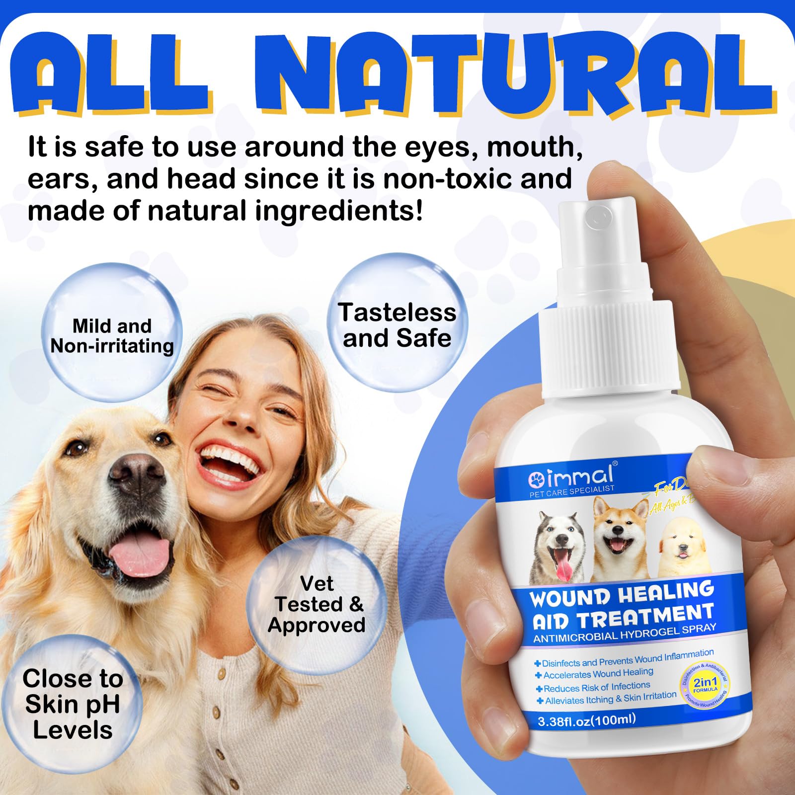 Pet Wound Healing Spray| Dogs, Cats, Horses, Skin Aid Spray for Cats and Dogs | First Aid Spray for Wound Care | Healing on Cuts, Hot Spot, Burns, Skin Irritation, for Relief & Treatment |100m