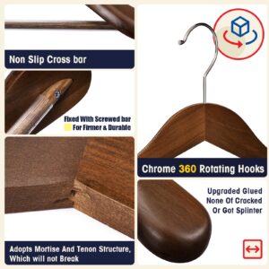 Uinicor Suit Hangers 10 Pack Wooden Coat Hangers,Wide Shoulder Hangers with Non Slip Pants Holder,Heavy Duty Clothes Hangers,Suit Hangers for Men,for Women,for Suit,Coat,Jacket,Pants (Walnut