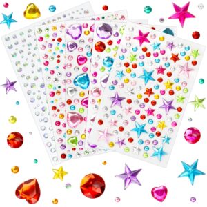 971 pcs gem stickers, star heart round small stickers for kids adults, glitter cute stickers for crafts, face eye body makeup, diy decoration, kids reward, sparkling acrylic rhinestones jewel stickers