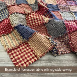 Set of 4 Fat Quarters, Primitive Red Assorted Plaid Gingham Homespun Cotton Fabric Bundle by JCS