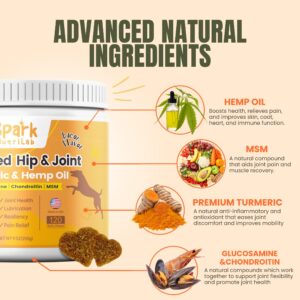 Joint Support Chews for Dogs - Advanced Dog Hip & Joint Relief Supplement for Small to Large Breeds, 120 Count Flavor Soft Chews with Glucosamine, Chondroitin, Turmeric & Hemp Oil - Made in USA