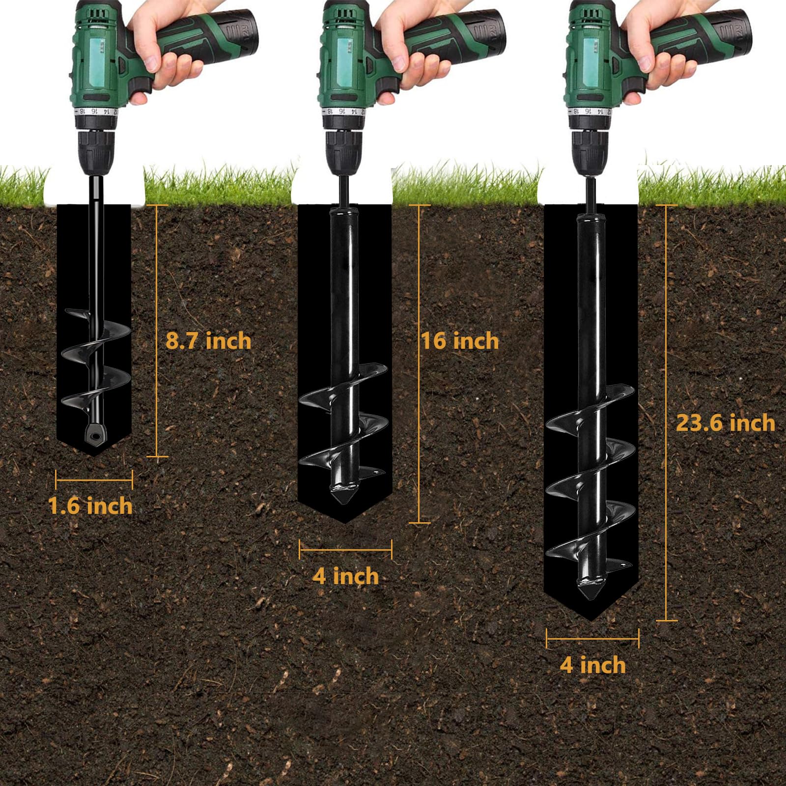 Auger Drill bit for Planting 4x24 inches, Enhanced Garden Auger Spiral Drill Bit, Extended Length Bulbs Flowers Planting Auger for Drill Post Hole Digger for 3/8”Hex Drill