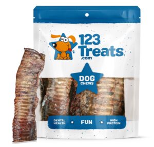 123 treats premium beef trachea for dogs – 6 inch 100% natural beef dog chews, rich in glucosamine and chondroitin for joint & hip mobility (10 count)