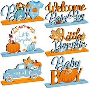 6 pcs fall little pumpkin party decorations pumpkin wooden centerpieces blue boy maple table toppers first birthday table centerpieces a little pumpkin baby boy table decor for boys fall party