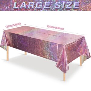 3 Pack New Iridescent Pink Tablecloth Party Decorations, Holographic Pink Glitter Plastic Tablecloth, Disposable Laser Rectangle Table Cover for Disco Birthday 70s Theme Party Decorations, 54x108 Inch