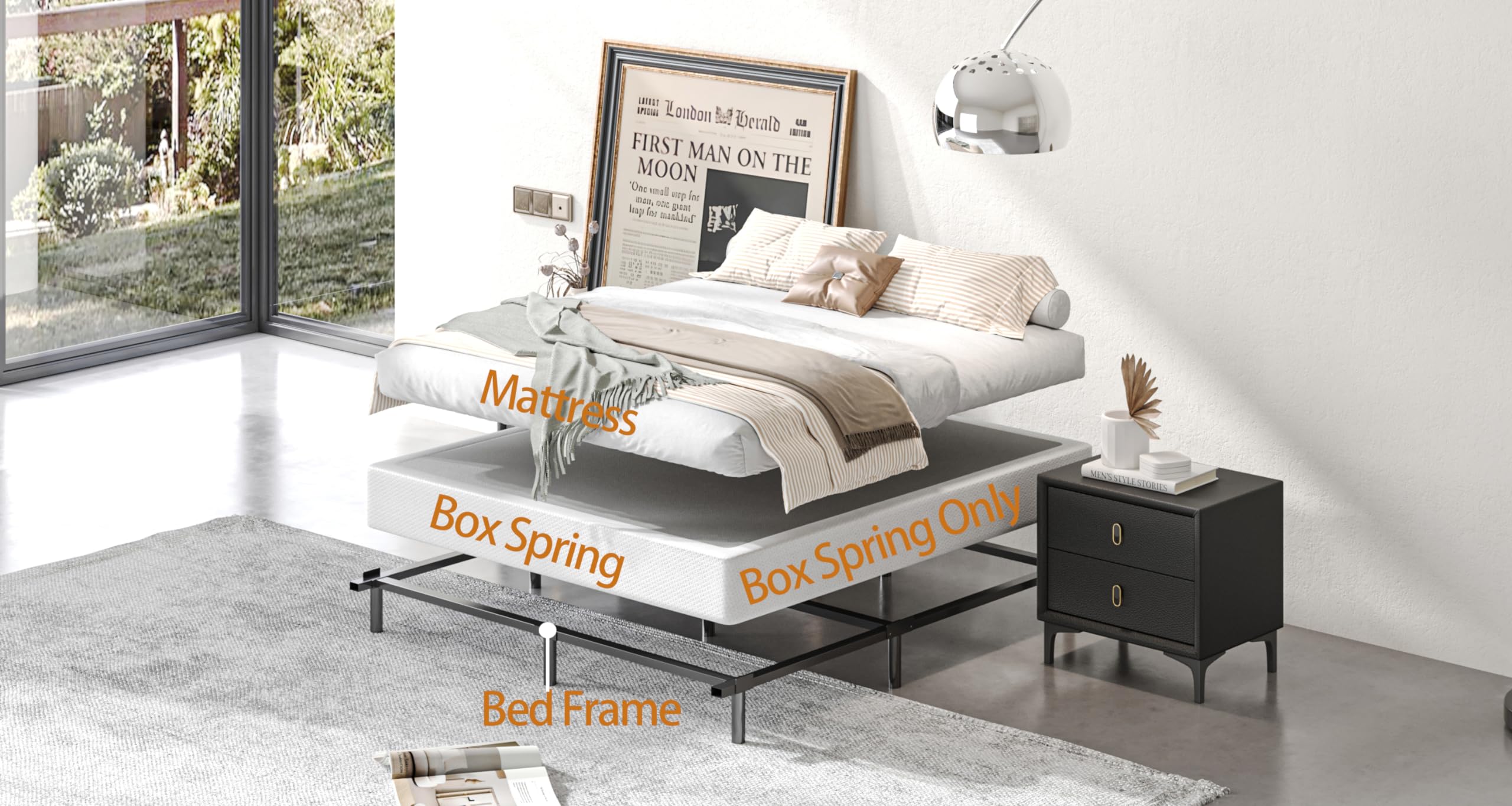 JWIFSEF Queen-Box-Spring 7 inch,Box Spring for Queen Bed,Easy Assembly Box Spring Queen, Metal Sturdy Heavy Duty,with Fabric Cover,Mattress Foundation,No Squeaky,3500lbs Max Weight Capacity