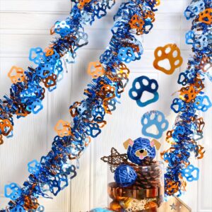 lolstar blue dog birthday decorations 26 ft orange blue and light blue dog paw foil tinsel garland,blue dog birthday party supplies,perfect hanging photo booth prop for blue dog themed decor