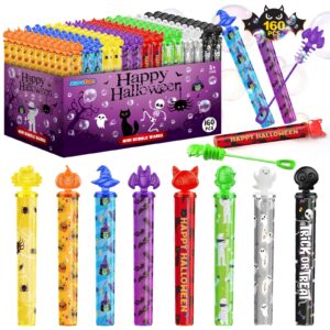 aurotops 160pcs halloween mini bubble wands, halloween party favors for kids, halloween-themed stickers bubble wands for trick or treat, goodie bags, halloween toys gifts for kids