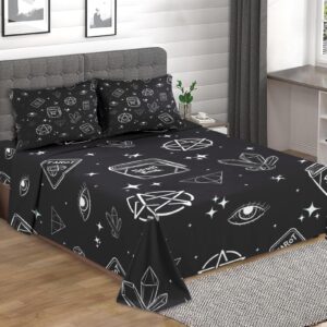 Pinbeam 4 Pcs Fitted Sheet Set Queen Size with 16" Deep Pocket, Witchy Pagan Tarot Bedding Set with Pillowcases for Kids and Adults, Galaxy Dream Witch Flat Bed Sheet Set