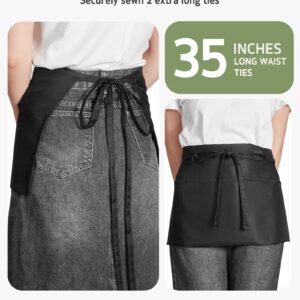 Syntus 12 Pack Server Aprons with 3 Pockets, Water Resistant Waitress Waist Apron for Women Men, Server Apron with Large Pockets for Waitress Book, Phone & Cutleries, 11.5-inch Black