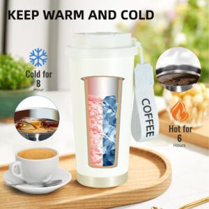 Icesip 18 oz Travel Coffee Mug Tumbler, Stainless Steel Vacuum Thermal Thermos to GO Leakproof, Double Walled Iced Travel Coffee Mug with Strap for Car Travel School Office Gift, White