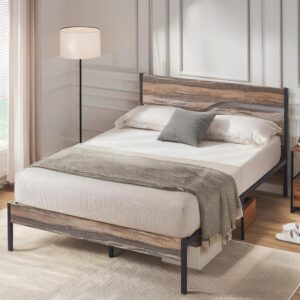 VECELO Platform Bed Frame Full Size with Wood Headboard, Solid and Strong Metal Support, No Box Spring Needed