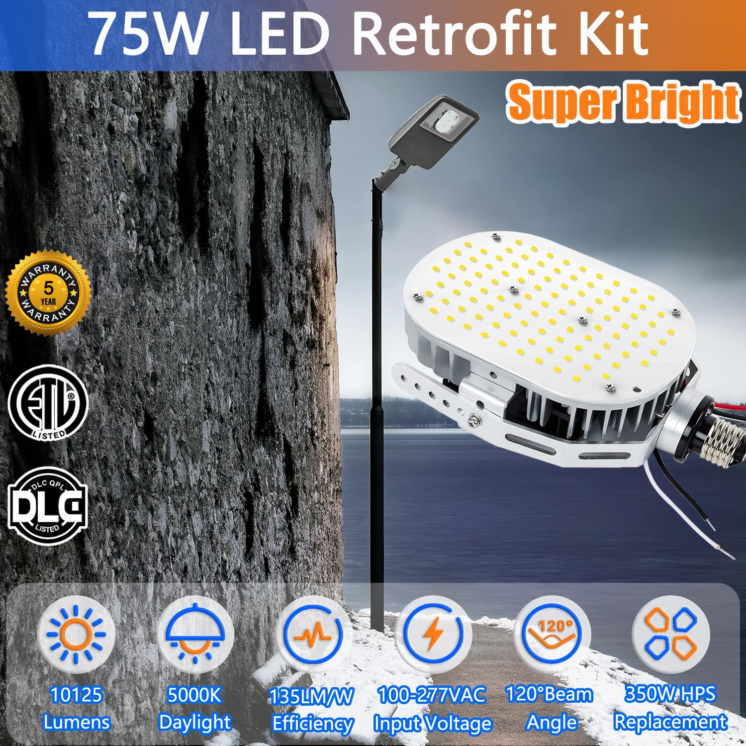 4 Pack 75W LED Shoebox Retrofit Kits, 10125LM LED Parking Lot Retrofit Light Replace 350W MH/HPS/HID 5000K E39 Mogul Base Retrofit Lights for Parking Lot Flood Lighting, AC 100-277V ETL DLC Listed