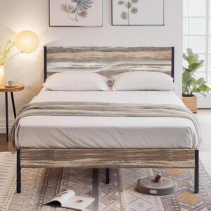 vecelo platform bed frame full size with wood headboard, solid and strong metal support, no box spring needed