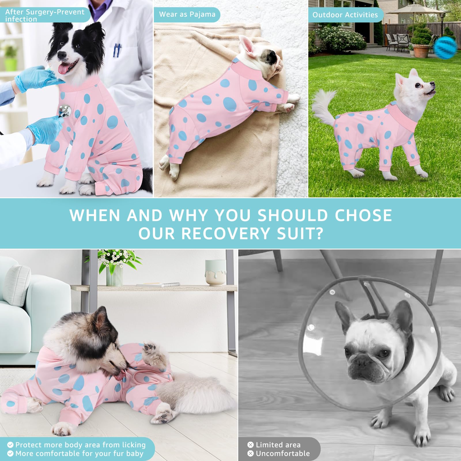 Comwish Dog Surgery Suit Long Sleeve, Dog Recovery Suit Female Male with Zipper Closure Post Spay, Neuter, Dog Onesie Shedding Suit Full Coverage Bodysuit (Pink, XS)