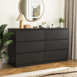 VERYKE Black Dresser for Bedroom,6 Drawer Dresser,Chest of Drawers,Modern Wood Dresser,Dresser Bedroom Furniture,TV Dresser for Bedroom,Kid's Room,Nursery