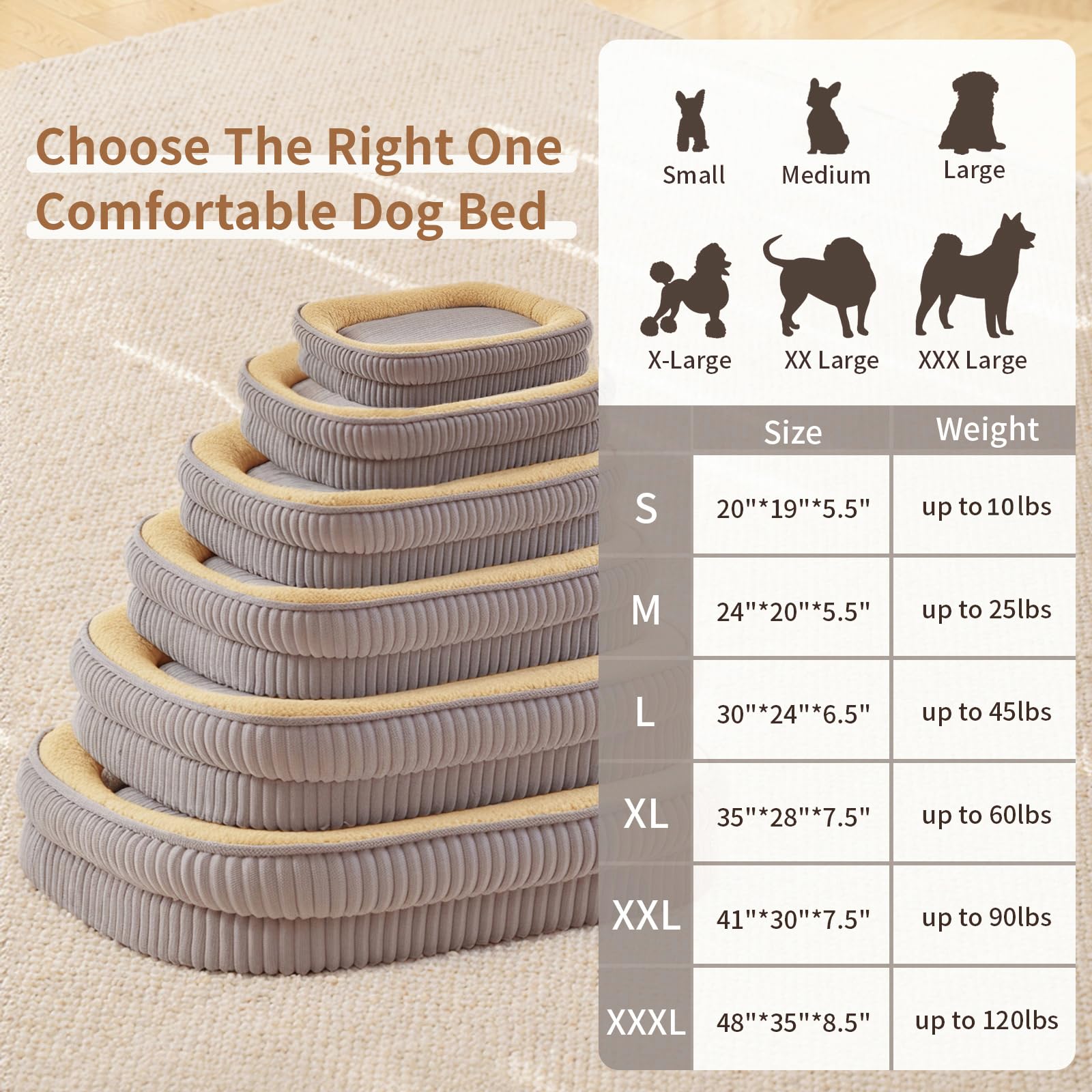 DEBANG HOME Orthopedic Dog Bed for Medium Dogs Breeds, High Density Egg Crate Foam Dog Sofa Beds,Oval Kennel Bed, Pet Couch Bed with Four Sided Bolster, Removable Washable Cover& Non-Slip Bottom