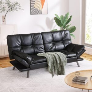 hcore convertible couch bed,memory foam futon sleeper sofa sofabed, classic black