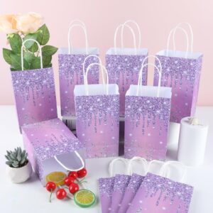 12Pcs Purple and Silver Gift Bags Glitter Diamond Goodie Bag Happy Birthday Treat Bag Glitter Purple Candy Bags Supplies for Wedding Bridal Baby Shower Holiday Party Favors Decorations 4.7*3.15*8inch