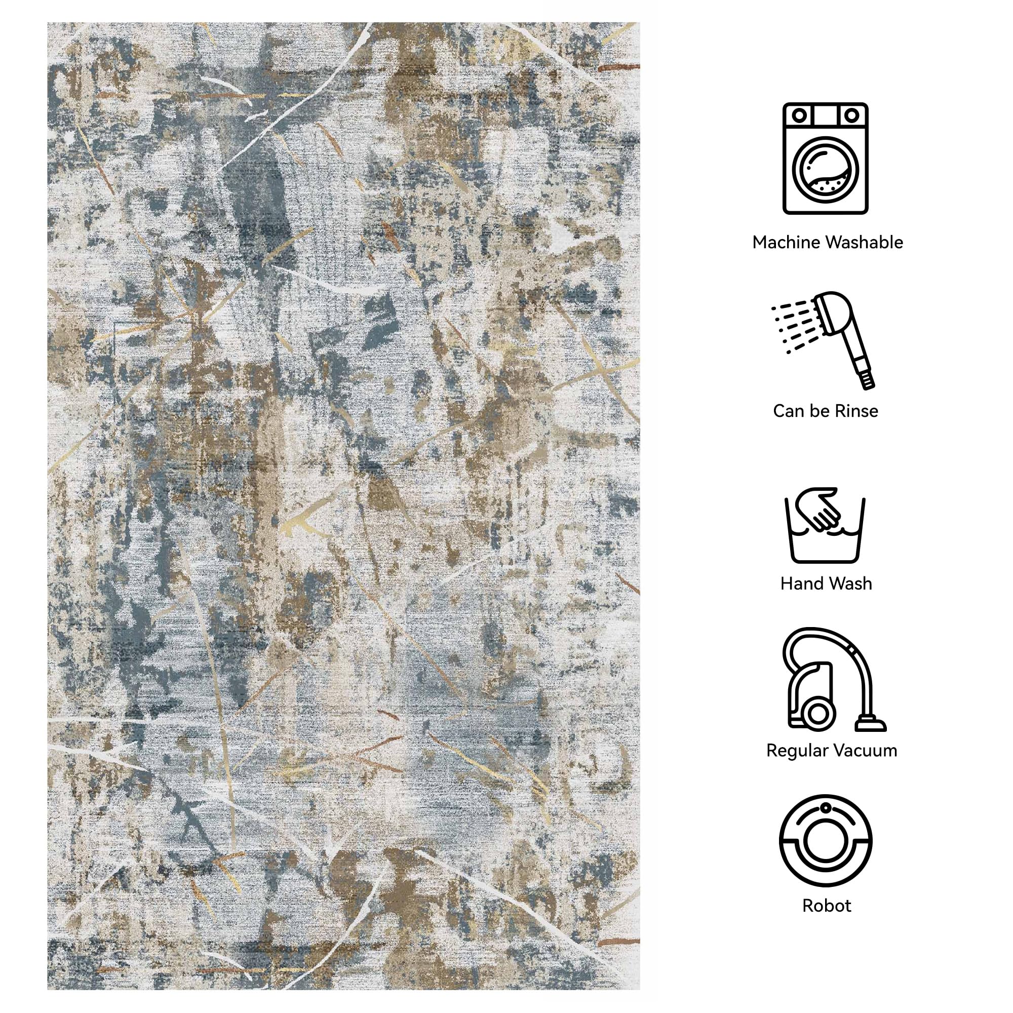 Hatppto Modern Abstract Area Rug - 2x3 Small Entry Rug Soft Washable Non-Slip Contemporary Entryway Rug, Door Mat Indoor Entrance Floor Accent Carpet for Living Room Bedroom (Grey/Tan/Navy, 2 x 3ft)