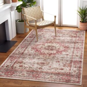 fofary washable 3x5 rug for bedroom, boho area rug for bathroom kitchen, distressed vintage floor carpet non-slip indoor home decor