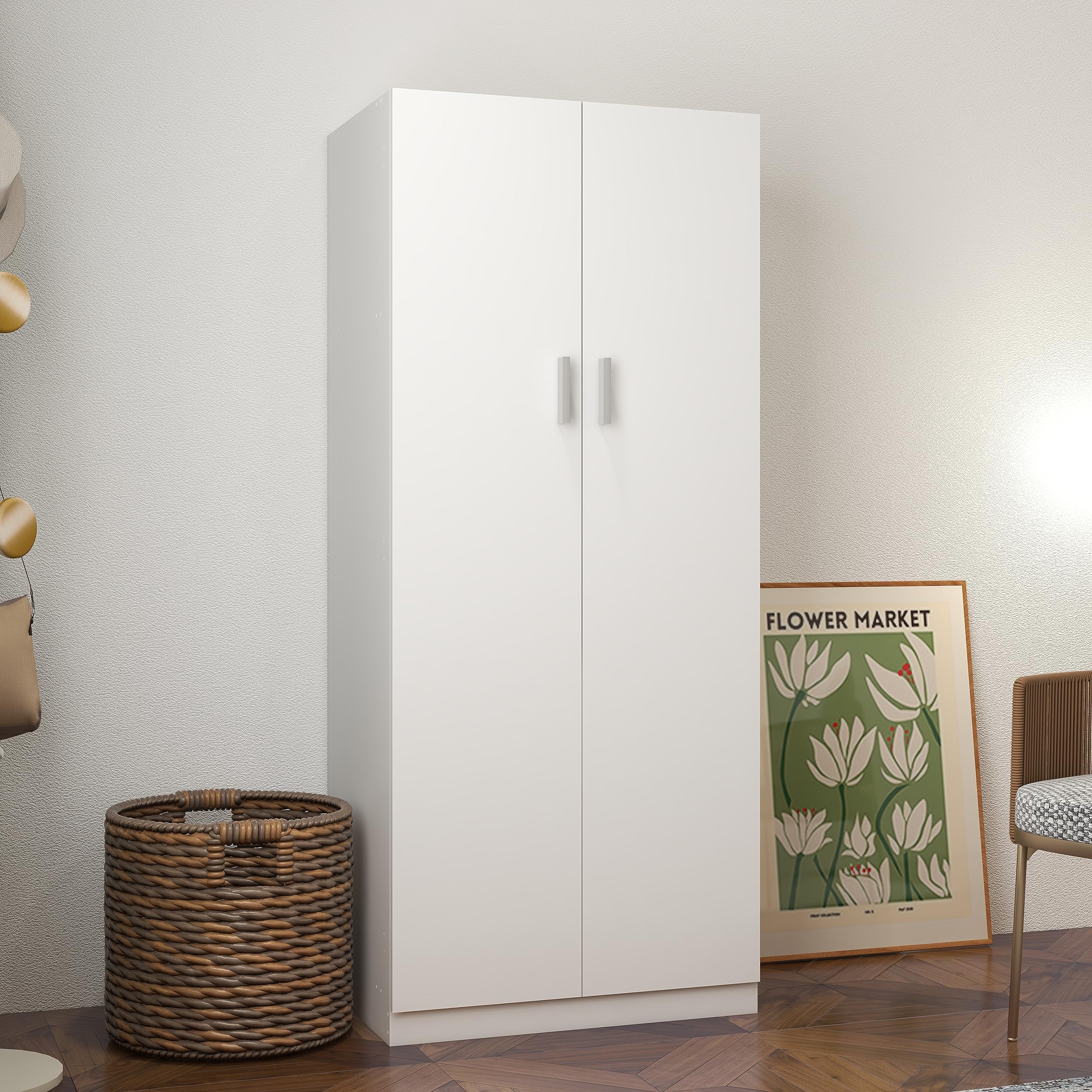 Panana 2 Door Bedroom Wardrobe Closet Bedroom Armoires Home Furniture for Storage (White)