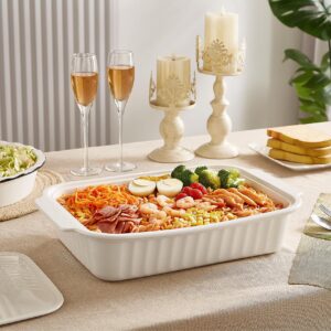 Casserole Dish with Lid, 5.6 Quart Covered Casserole Dish Cookware, 9x13.5 Deep Baking Dish for Oven,Lasagna Pan Ceramic Bakeware for Baking, Easy to Clean, White