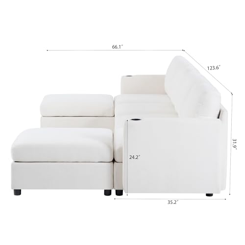 FANYE Oversized Chenille Upholstered Modular Storage Sectional Sofa Couch W/2 Movable Ottomans & Cupholders, U-Shaped Free Combined Sofa&Couch Convertible Sleeper Sofabed for Living Room