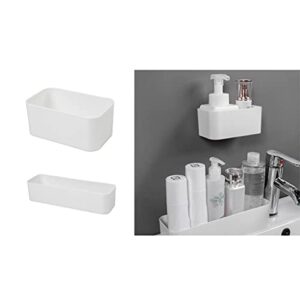 XANHOY Sundries Container For Kitchen Bathroom Office Dorm White Adhesive Mount Storage Organizer Wall-Mounted Storage Box, Long