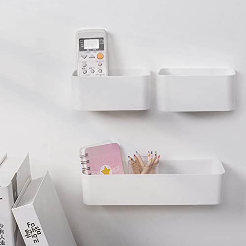 XANHOY Sundries Container For Kitchen Bathroom Office Dorm White Adhesive Mount Storage Organizer Wall-Mounted Storage Box, Long