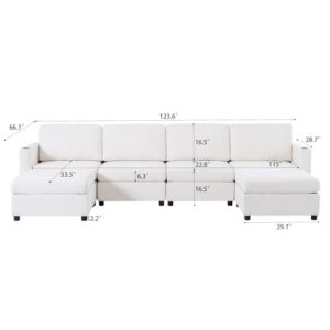 FANYE Oversized Chenille Upholstered Modular Storage Sectional Sofa Couch W/2 Movable Ottomans & Cupholders, U-Shaped Free Combined Sofa&Couch Convertible Sleeper Sofabed for Living Room