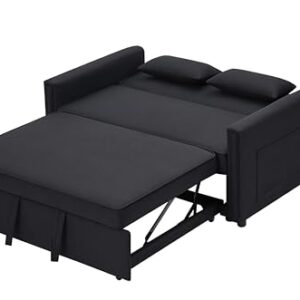 Eafurn 3-in-1 Convertible Sleeper Sofa Pull Out Couch Bed with Adjustable Backrest & Storage Pockets, 2 Seater Futon Loveseat Chair with Pull-Out Sofabed with Lumbar Pillows for Living Room Office