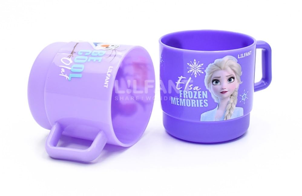 Lilfant Set of 2, Frozen Elsa Princess Mug, Plastic Cup with Handle, 250ml, Purple