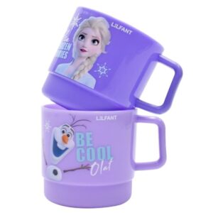 Lilfant Set of 2, Frozen Elsa Princess Mug, Plastic Cup with Handle, 250ml, Purple