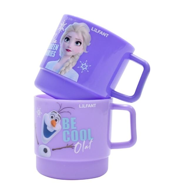 Lilfant Set of 2, Frozen Elsa Princess Mug, Plastic Cup with Handle, 250ml, Purple